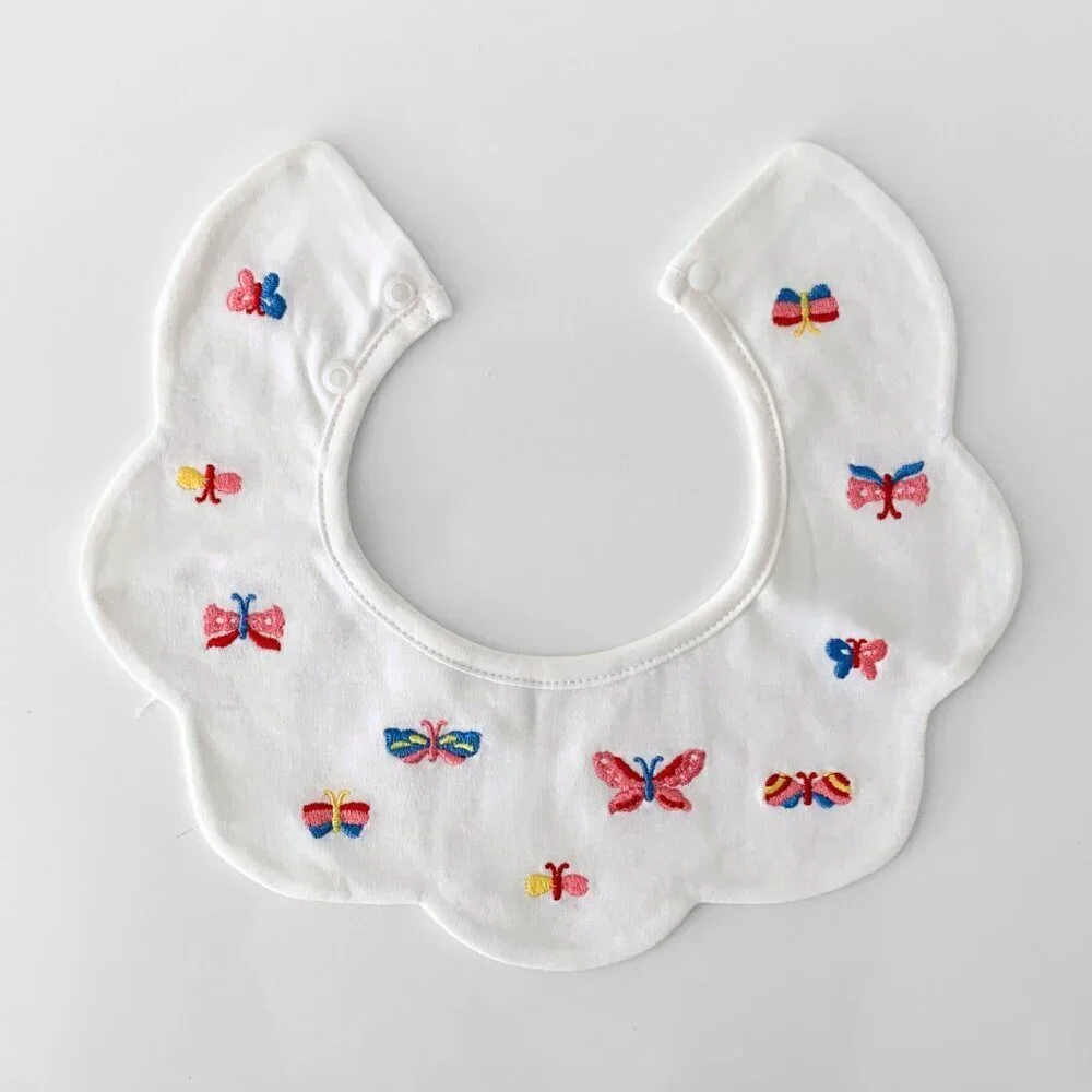 NWT Pretty Boutique Baby Girls Bibs Scalloped Edge Butterfly Embroidery Set of 3
